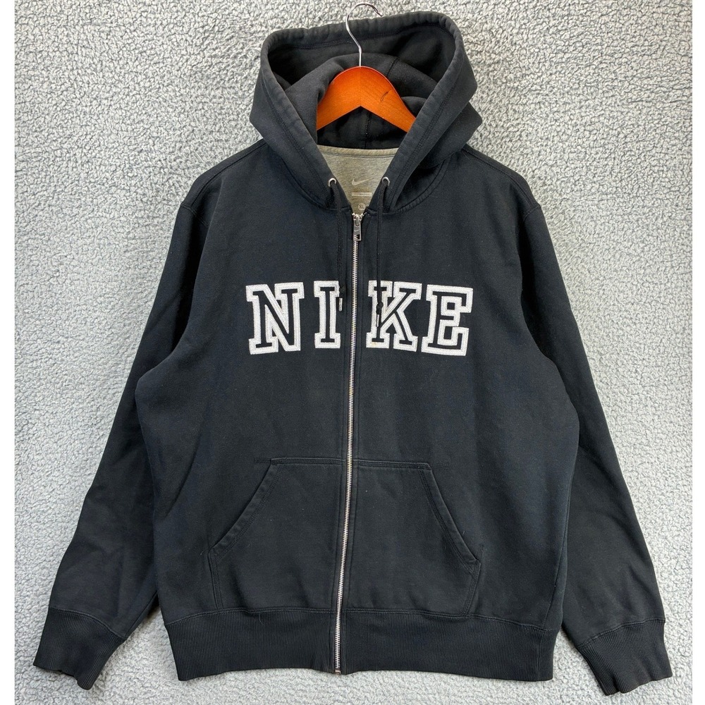 Nike Spellout Full Zip Hoodie Sweatshirt Mens XL Black Embroidered Collegiate